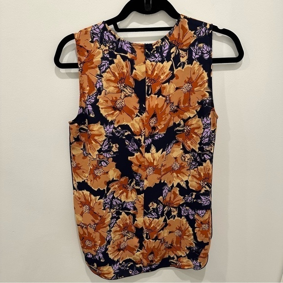 Aritzia Babaton Orange and Purple Floral Sleeveless Blouse - Picture 4 of 8